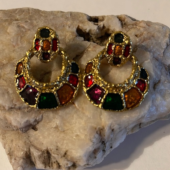 1980’s Colorful Door Knocker Earrings - Picture 2 of 10